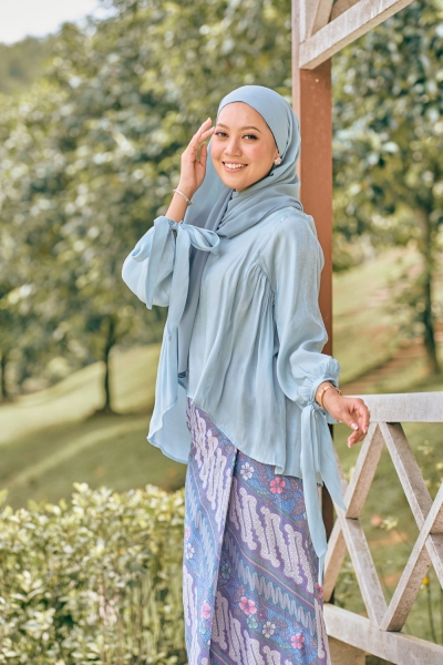 [AS-IS] Dheara Kurung Batik in Baby Blue (TOP)